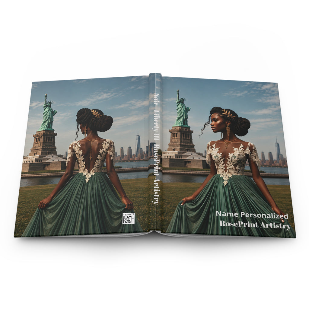 Personalized Black Woman Hardcover Journal | Noir Liberty III | Custom Name Lined Notebook, Elegant Gift for Her