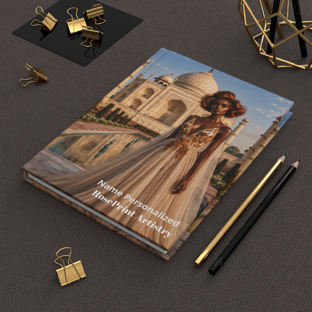 Personalized Black Woman Hardcover Journal | Noir - Copper Mahal I | Custom Name Lined Notebook, Elegant Gift for Her