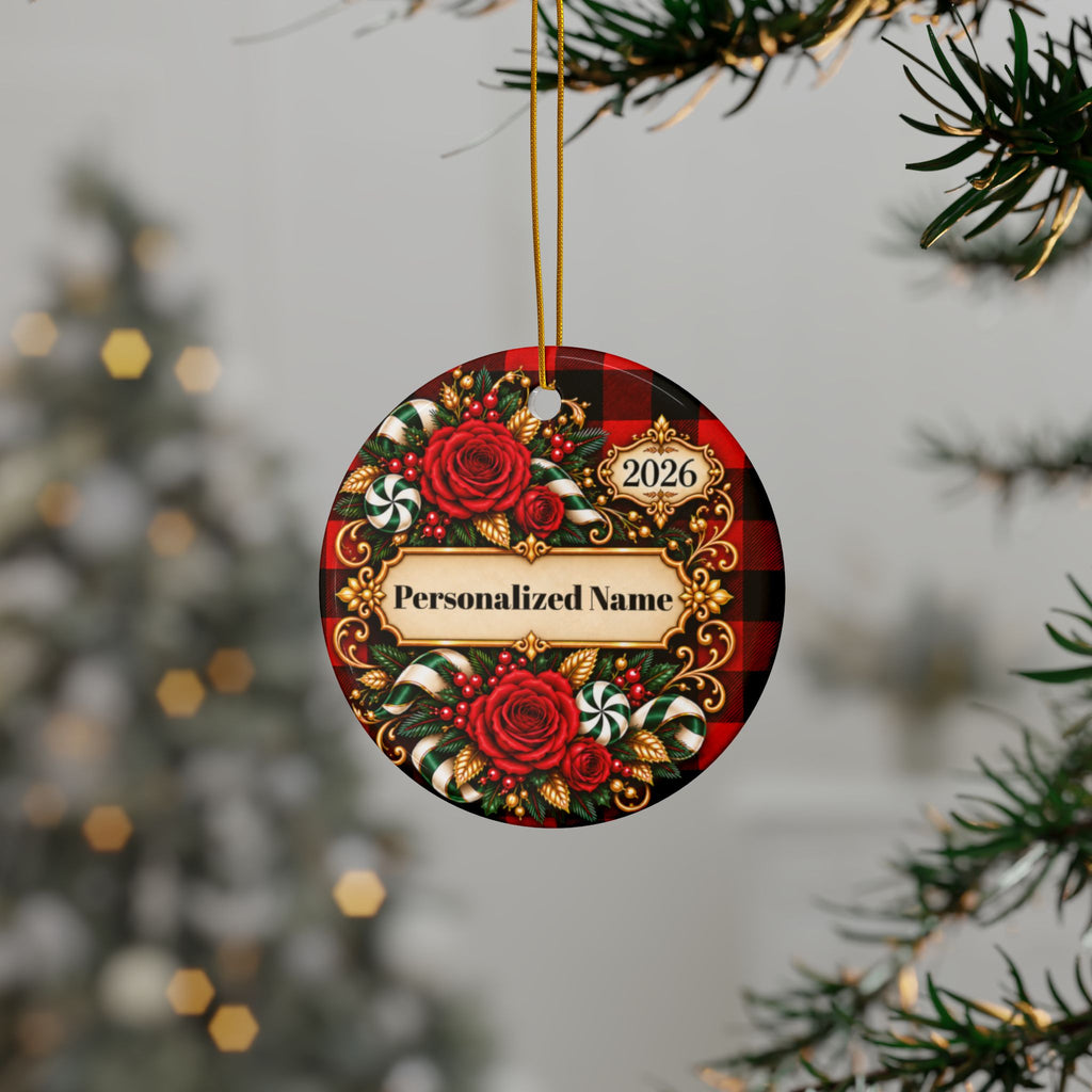 Buffalo Rose Personalized Christmas Ornament - Double-Sided Ceramic Keepsake