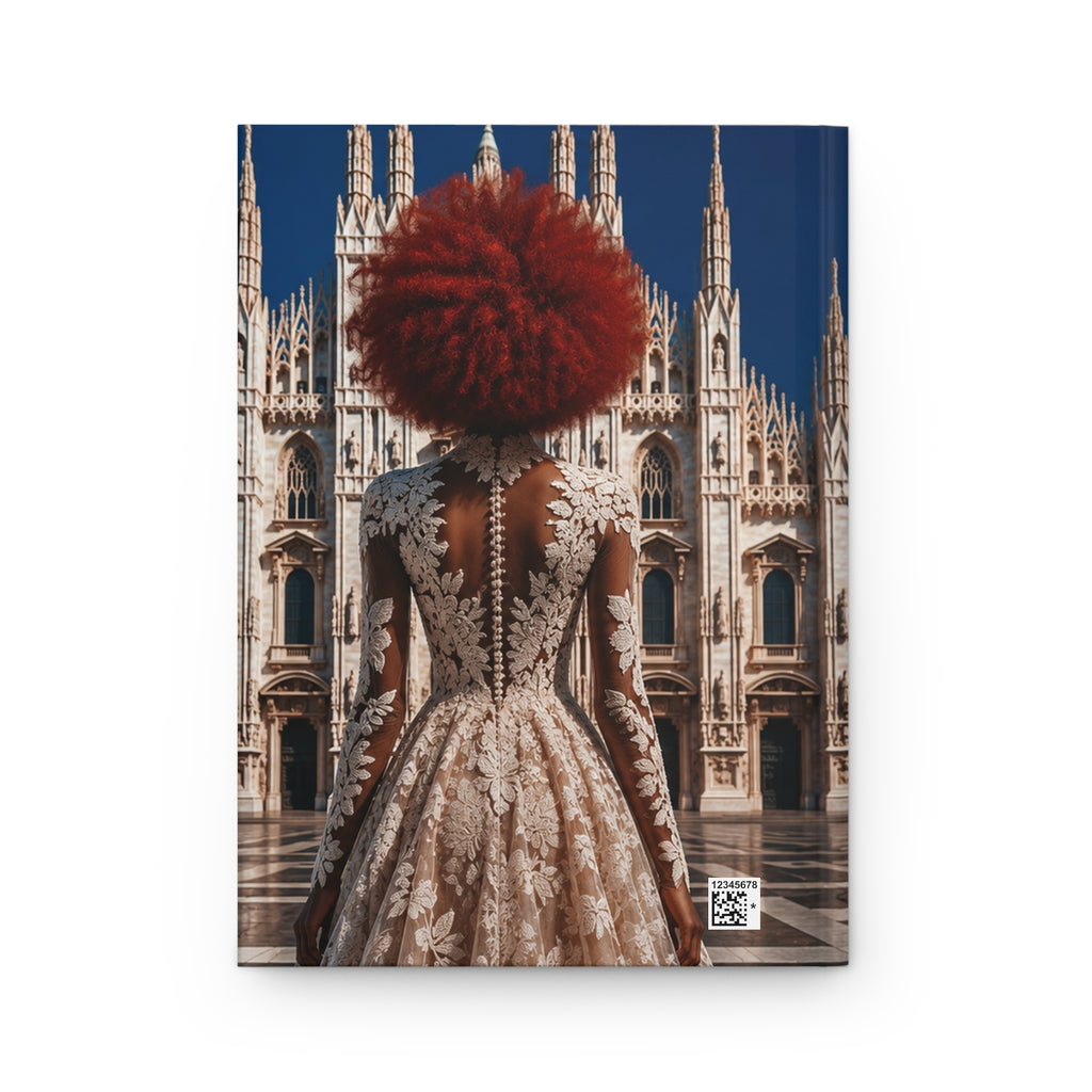 Personalized Black Woman Hardcover Journal | Noir - Rosso Milano II | Custom Name Lined Notebook, Elegant Gift for Her