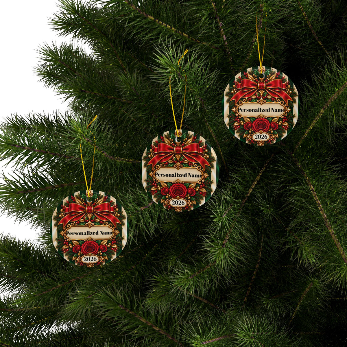 Festive Candy Cane - Green Personalized Christmas Ornament - Double-Sided Ceramic Keepsake