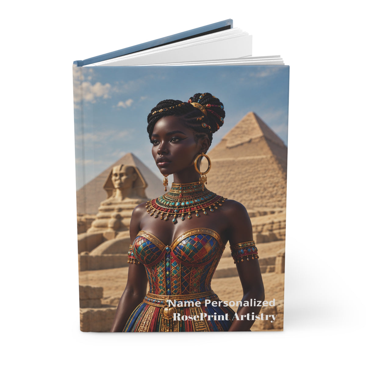 Personalized Black Woman Hardcover Journal | Noir - Jeweled Giza I | Custom Name Lined Notebook, Elegant Gift for Her