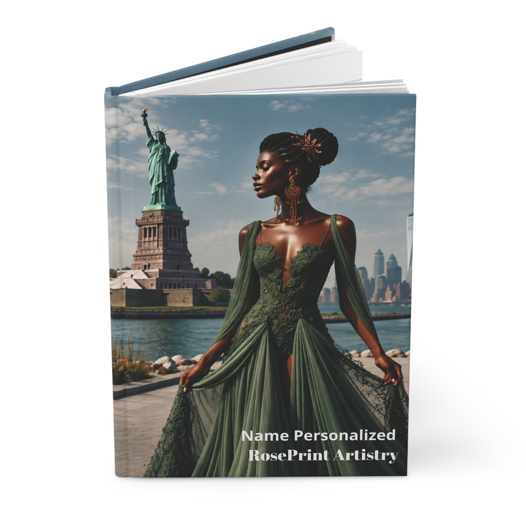 Personalized Black Woman Hardcover Journal | Noir Liberty I | Custom Name Lined Notebook, Elegant Gift for Her